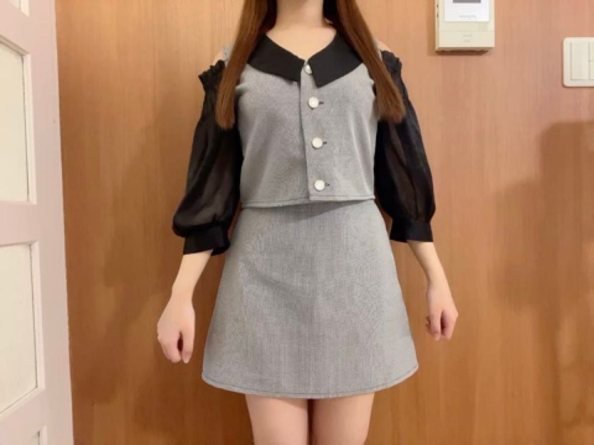 セットアップ グレー かわいい スカート トップス