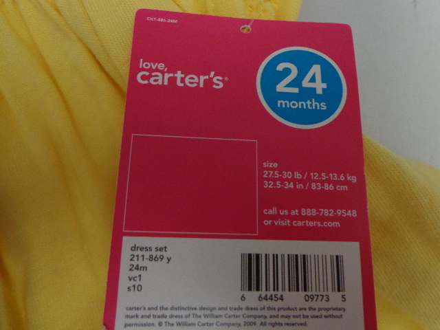 ★【リユースショップ在庫セール】☆未使用品☆carter's ベビードレスセット 半袖ワンピース＆オーバーパンツ 24months 黄色(83～86cm)★_画像6