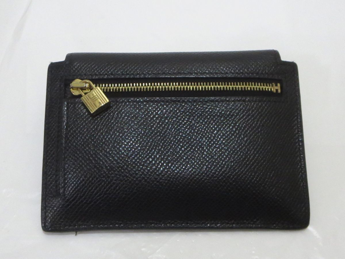 1000円スタート コインケース HERMES エルメス ケリーポケット ブラック ゴールド金具 コンパクト 小銭入れ カードケース 箱付 TEB W60010