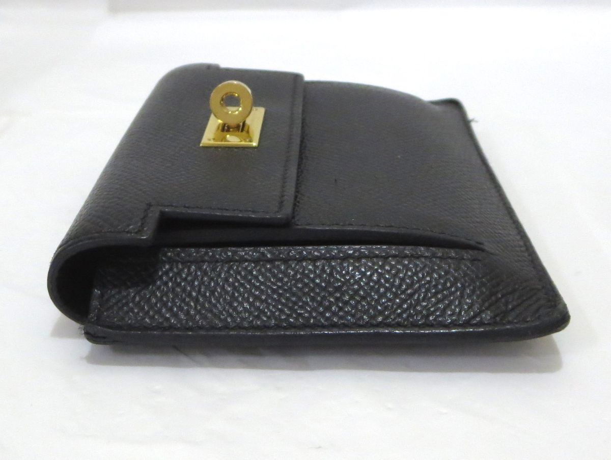 1000円スタート コインケース HERMES エルメス ケリーポケット ブラック ゴールド金具 コンパクト 小銭入れ カードケース 箱付 TEB W60010