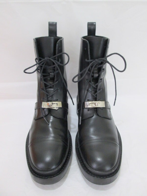 1000円スタート ブーツ HERMES エルメス ファンク WS222070Z ケリーベルト サイズ38 ブラック レザーアンクルブーツ 箱/付屬品有 △V703