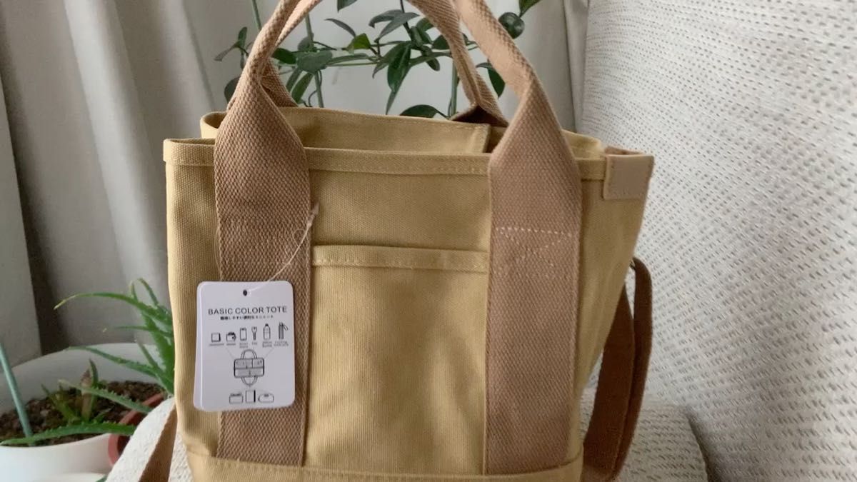 ミニトートバッグ 帆布 トートバッグ 男女兼用 キャンバス 3つ仕切り おしゃれ かわいい 軽い 大容量 軽量 アンテロープタン
