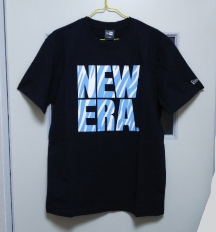NEW ERA ニューエラ Tシャツ 半袖 ビッグロゴ ネイビー×ブルーゼブラ フロントプリント L・身幅約53cm※未使用品/商品タグ付き/2019年製品_LARGEサイズです