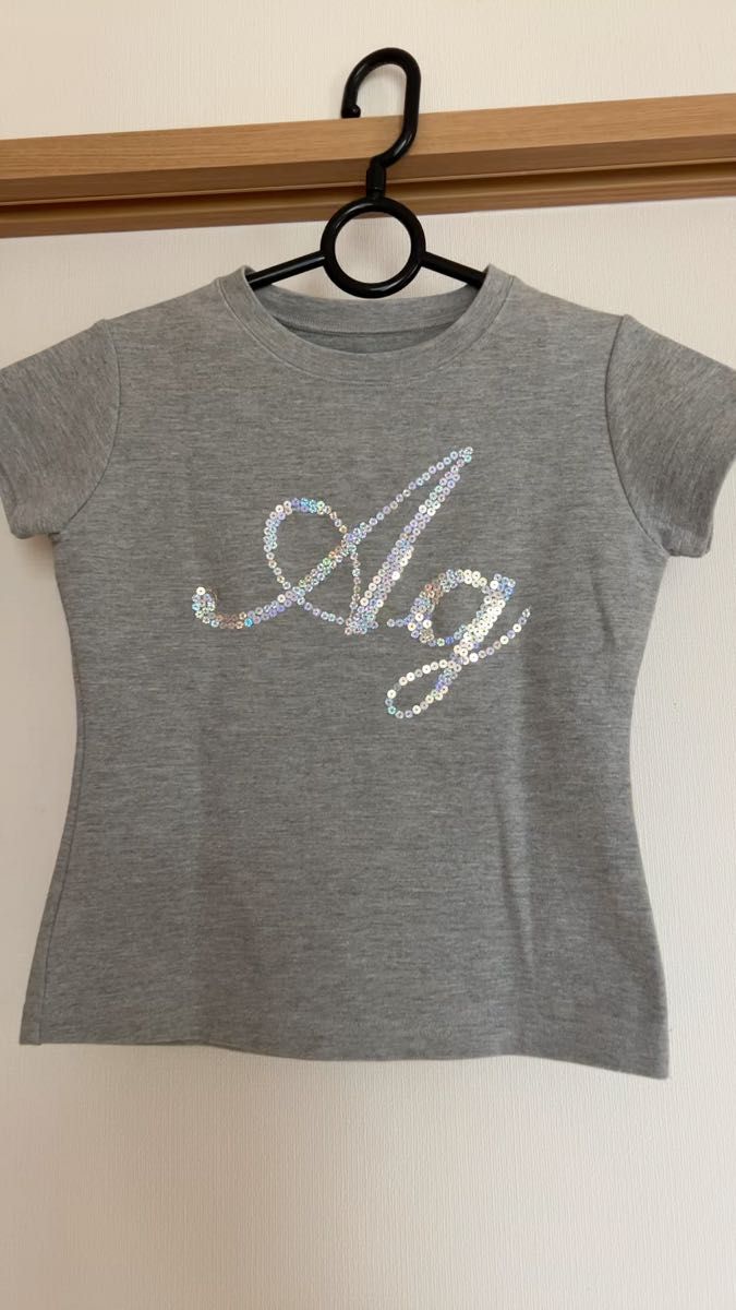 AG ロゴ スパンコール 半袖Tシャツ グレー サイズ38