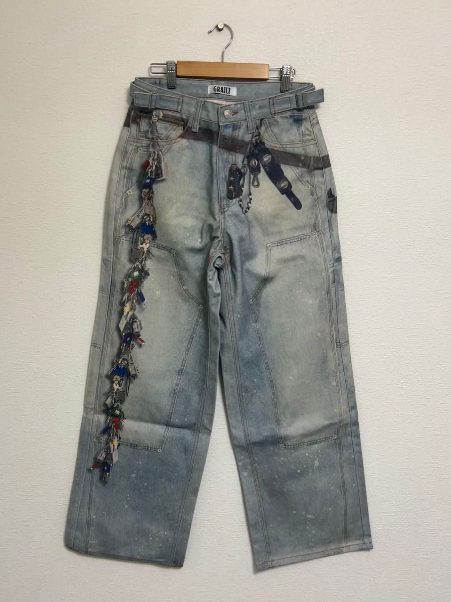 GRAILZ KEYCHAIN DENIM PANTS キーチェーンデニムパンツ ワイドパンツ トロンプルイユ ほぼ新品
