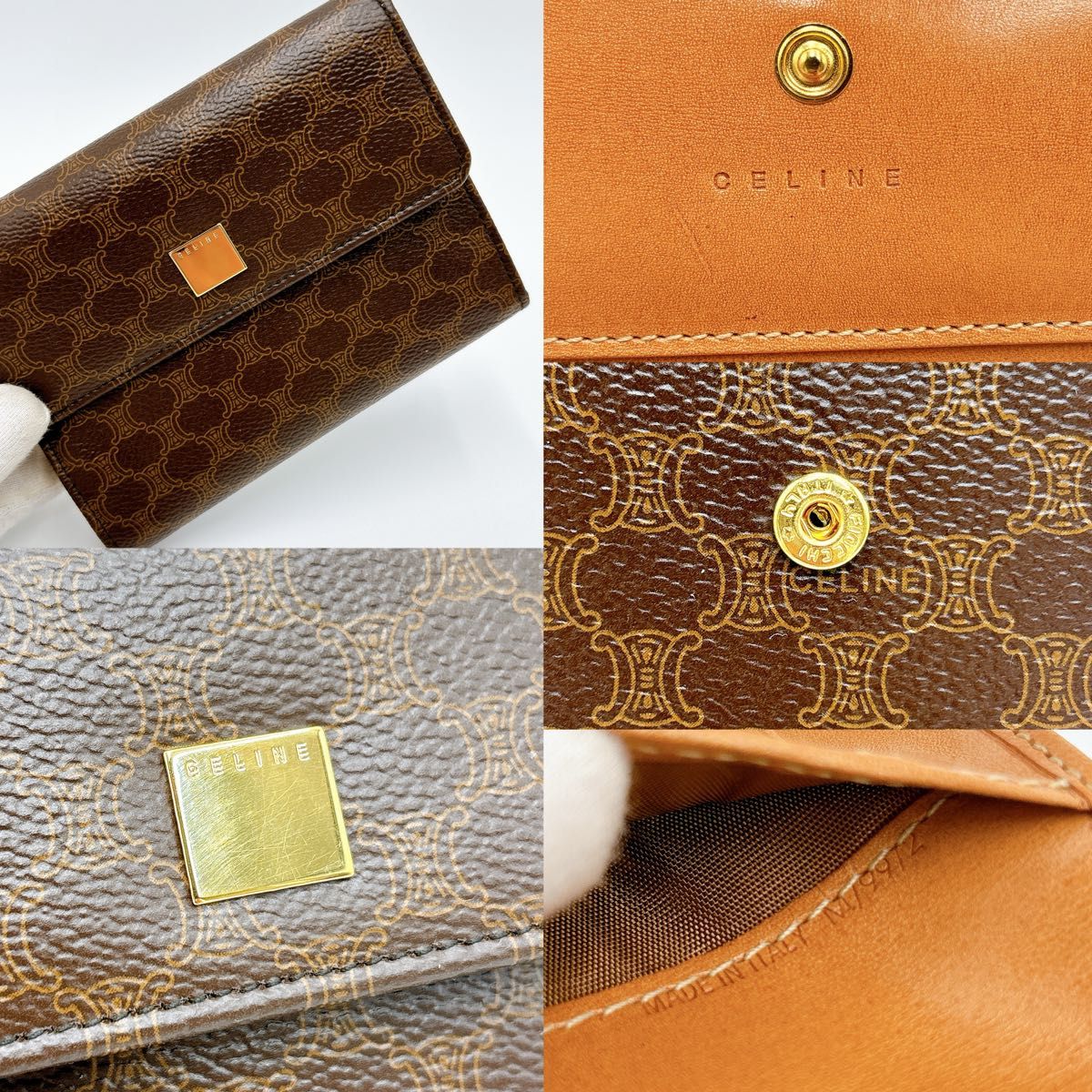 極美品 CELINE セリーヌ マカダム ブラゾン ロゴプレート 三