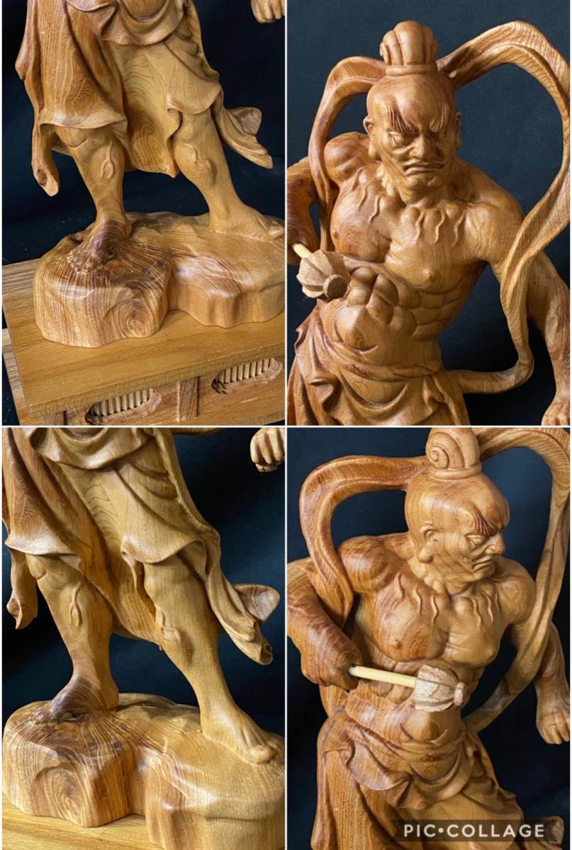 大型38cm 井波彫刻 総ケヤキ材 仏教工芸品 仏師手仕上げ品 金剛力士像