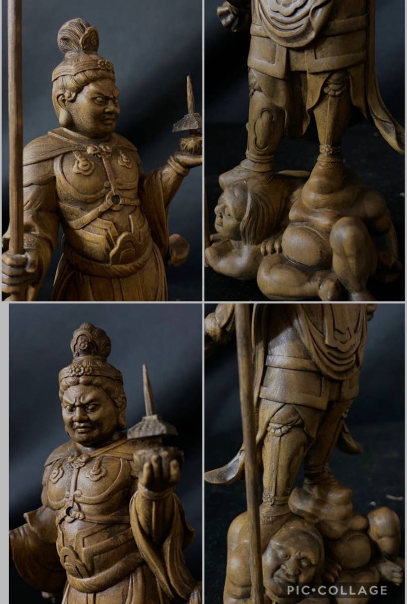 仏教工芸品　総柘植材　時代美術　古美術　木彫仏教　精密彫刻 仏師で仕上げ品　四天王像 一式