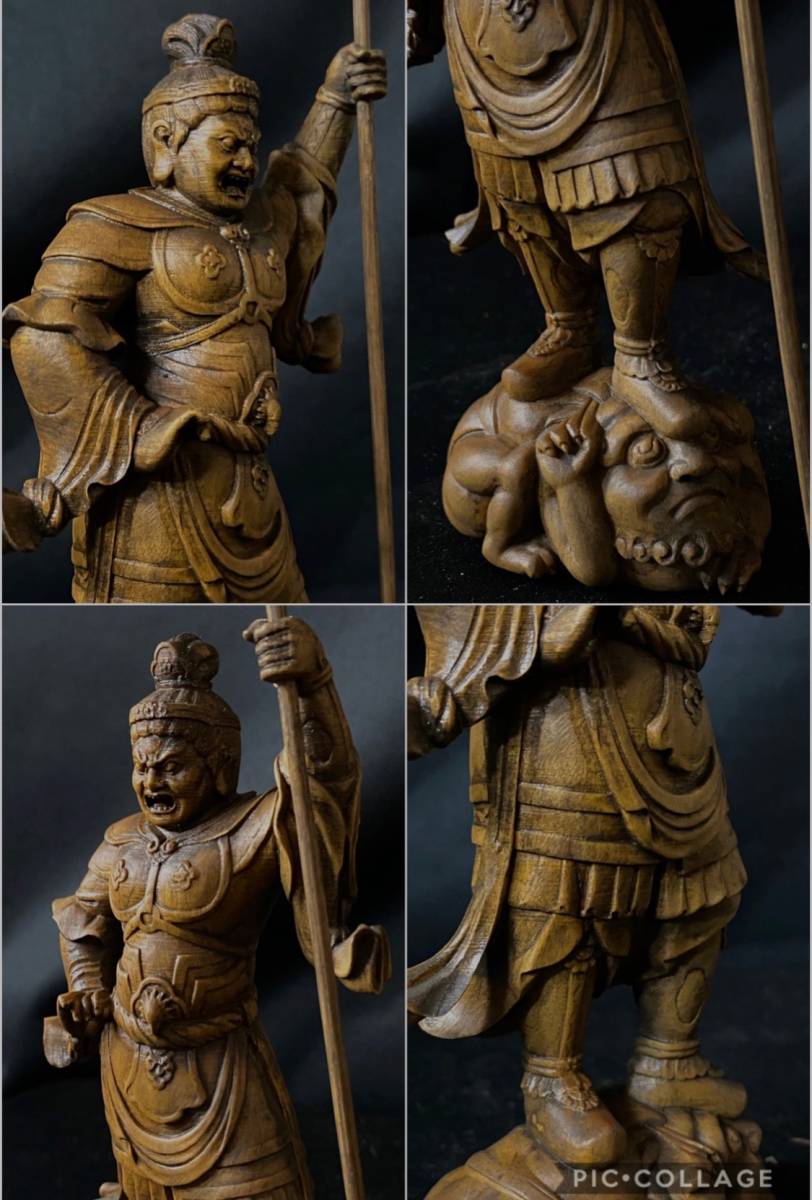 仏教工芸品　総柘植材　時代美術　古美術　木彫仏教　精密彫刻 仏師で仕上げ品　四天王像 一式