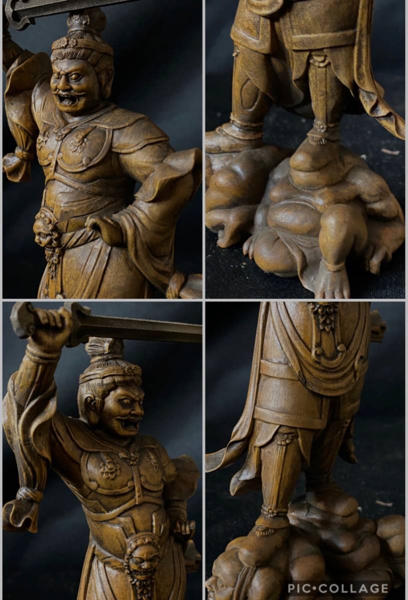 仏教工芸品　総柘植材　時代美術　古美術　木彫仏教　精密彫刻 仏師で仕上げ品　四天王像 一式