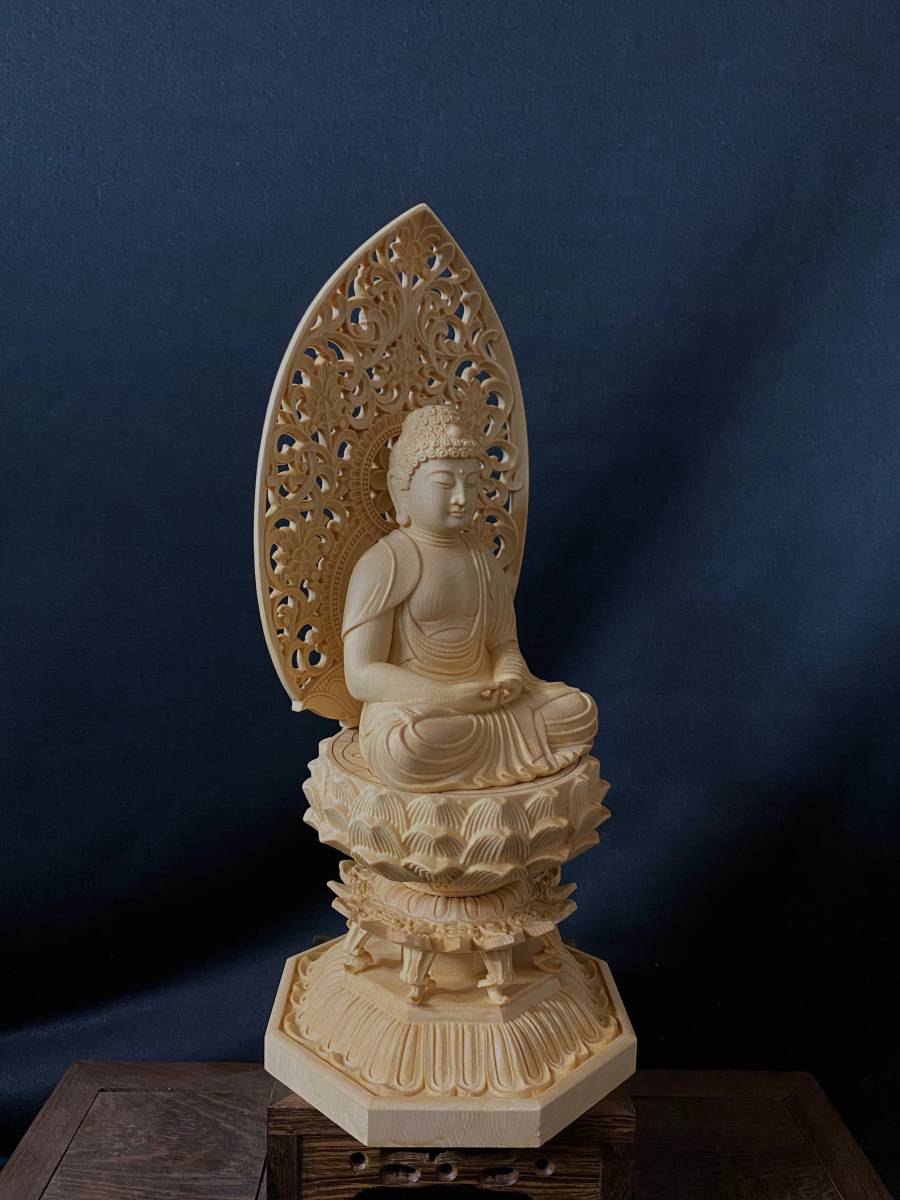 新作 仏教工芸品 総檜木材 極上品 木彫仏像 仏師手仕上げ品 阿弥陀如来 ...