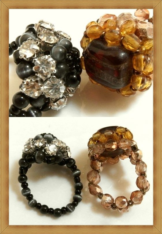 * Kirakira 2 point set * cat's-eye style black Stone / Brown Stone manner * brilliant beads ring / ring 9~10 number rom and rear (before and after) *104