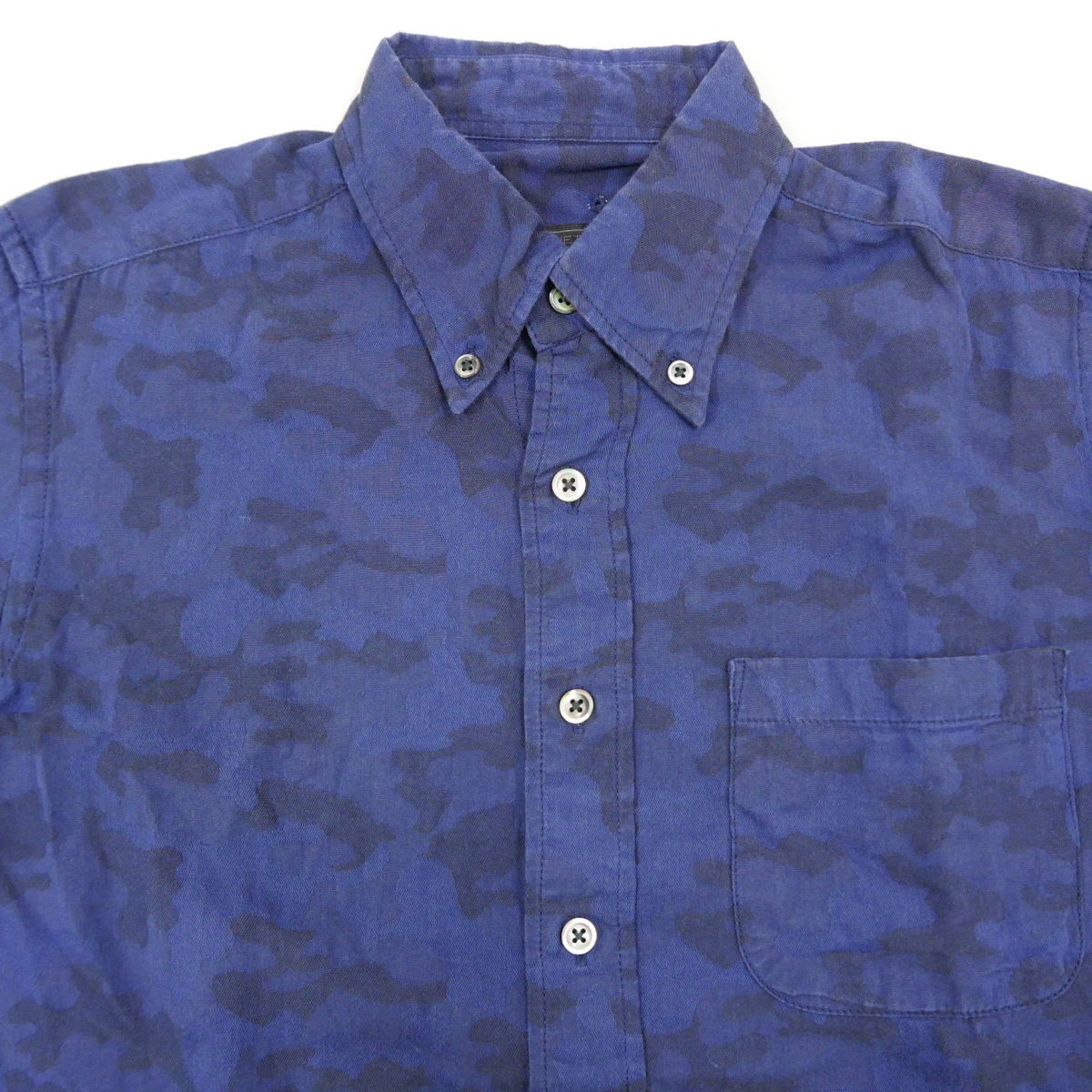 15SS SOPHNET. ソフネット SOPH ソフ JACQUARD FABRIC B.D SHIRT コットン 長袖 カモフラ 迷彩 ジャガード ボタンダウンシャツ NAVY S_画像4