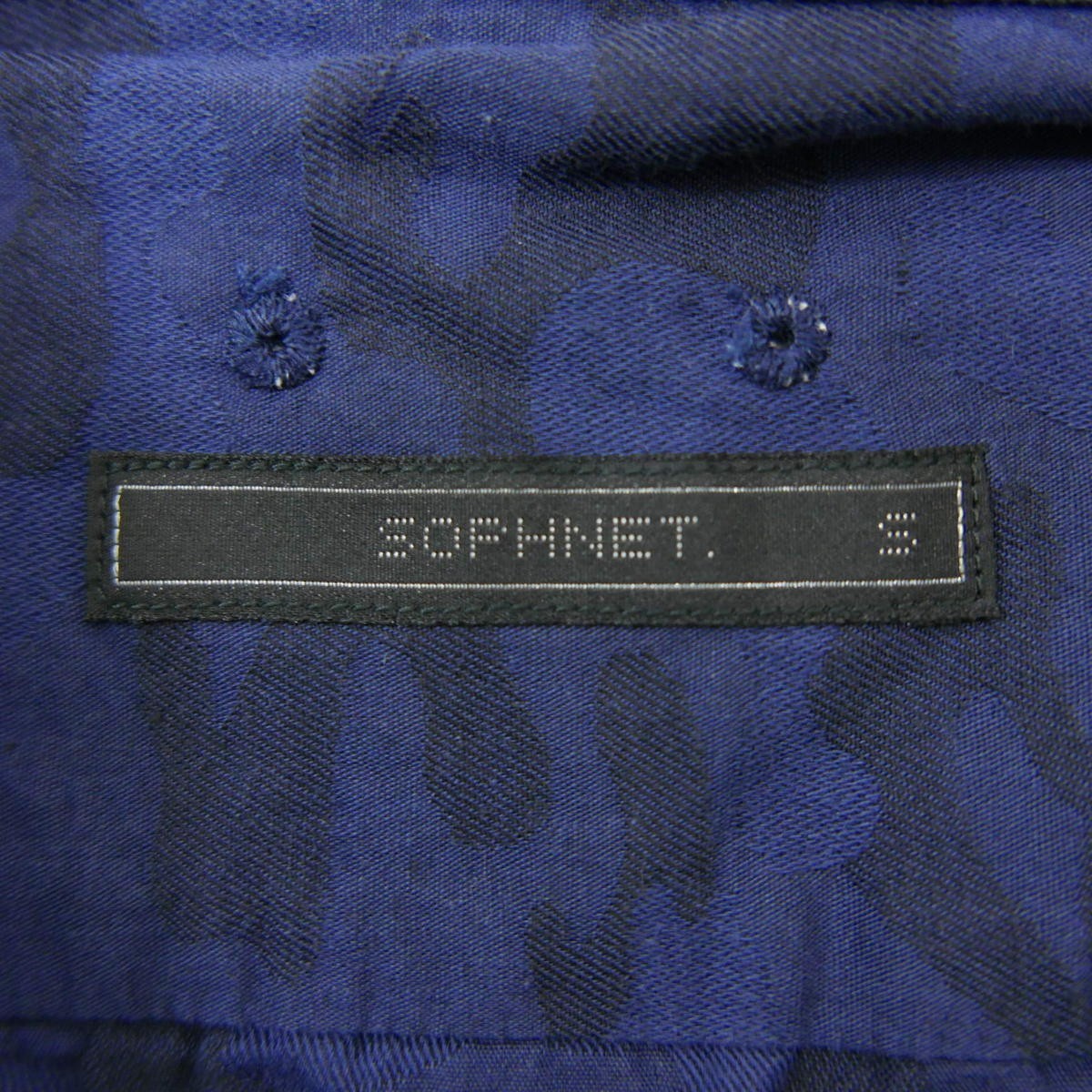 15SS SOPHNET. ソフネット SOPH ソフ JACQUARD FABRIC B.D SHIRT コットン 長袖 カモフラ 迷彩 ジャガード ボタンダウンシャツ NAVY S_画像8