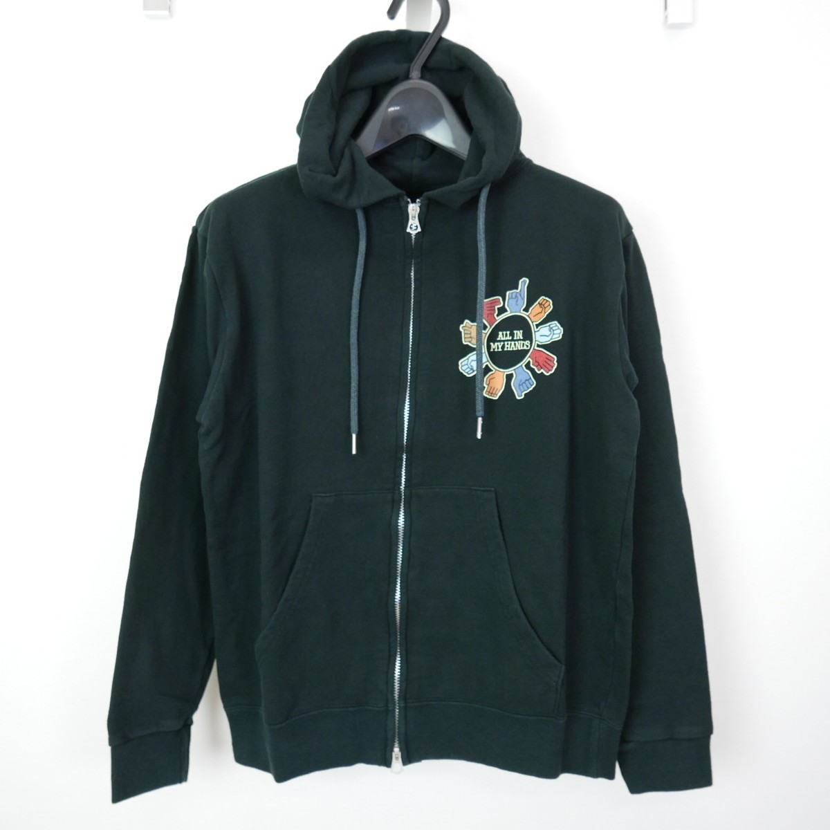 THREE FACE スリーフェイス SWEAT ZIP UP PARKA ヴィンテージ加工 長袖 ロゴ プリント ダブルジップ パーカー 村上淳 ムラジュン BLACK S_画像1