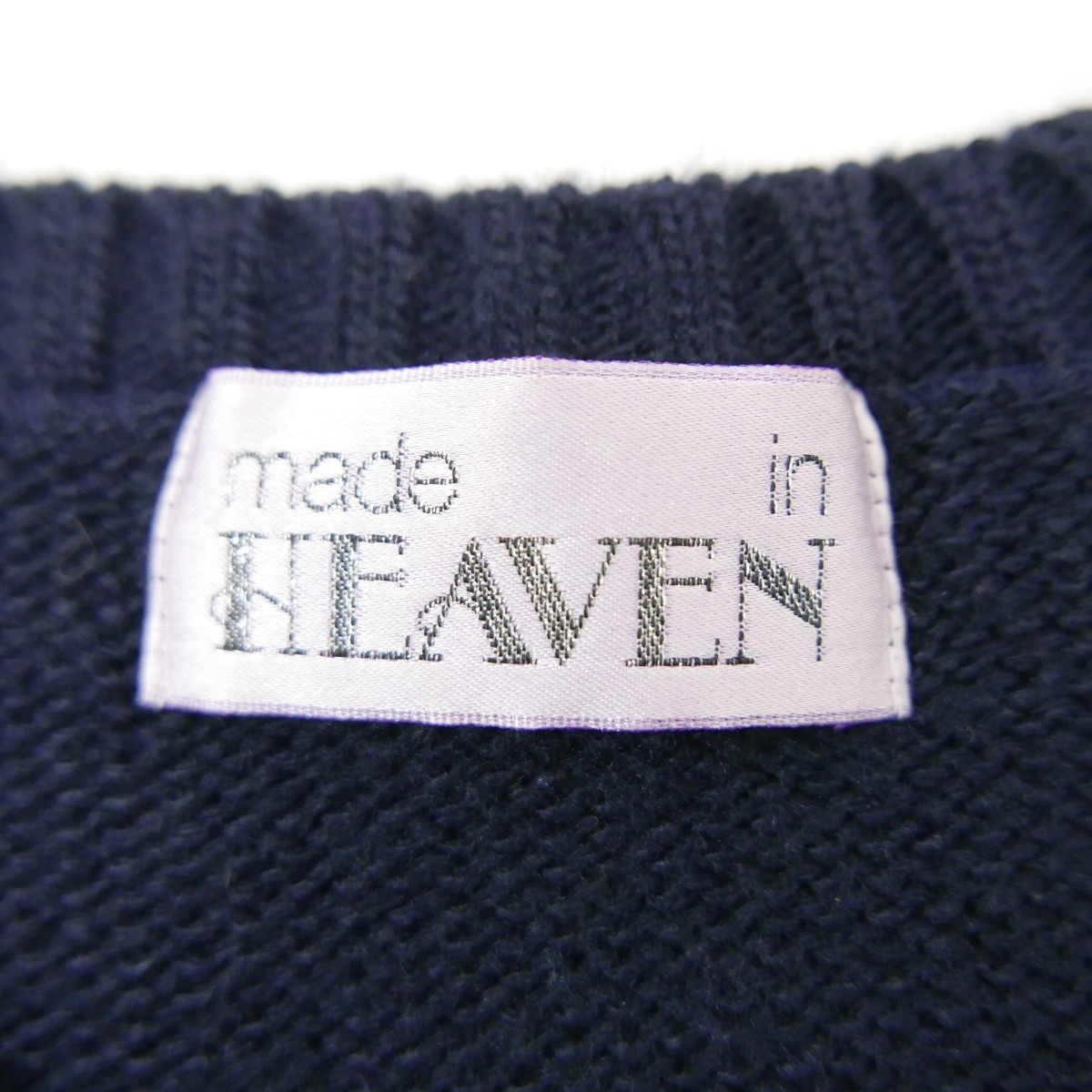 made in HEAVEN メイド イン ヘブン Cry 長袖 袖 透かし編み フロント 切り替え ニット NAVY ONE_画像8