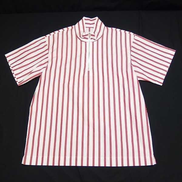 17SS ALLEGE S. アレッジ エス STRIPE ZIP SHIRTS コットン 半袖 ストライプ ジップ プルオーバー シャツ RED 1_画像3