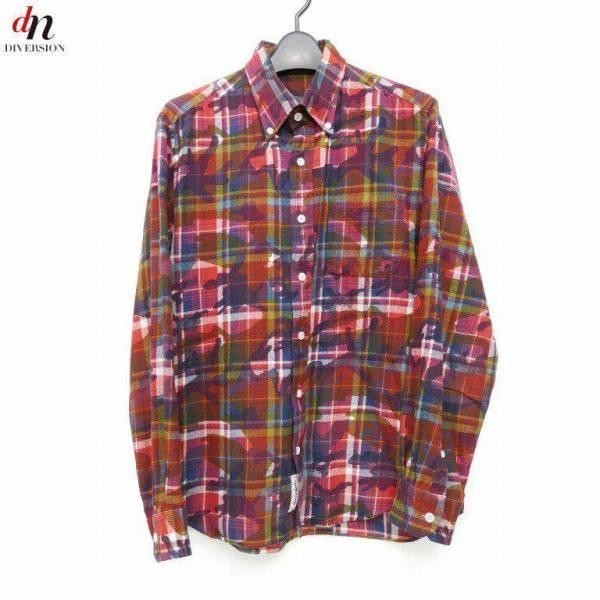 SOPHNET. ソフネット SOPH ソフ CAMOUFLAGE FLANNEL CHECK L/S B.D SHIRT 長袖 カモフラ迷彩 チェック ボタンダウン ネルシャツ RED M_画像1