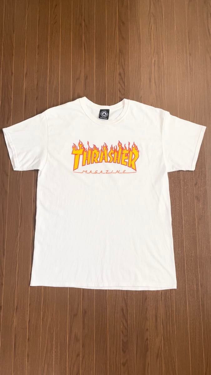 【送料無料】Y2K THRASHER MAGAZINE スピードタグ Tシャツ スラッシャー スケートボード メンズL ホワイト