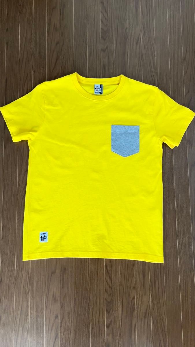 【送料無料】CHUMS ポケット付きTシャツ チャムス イエロー×グレー メンズ S コットン100% カジュアル クルーネック