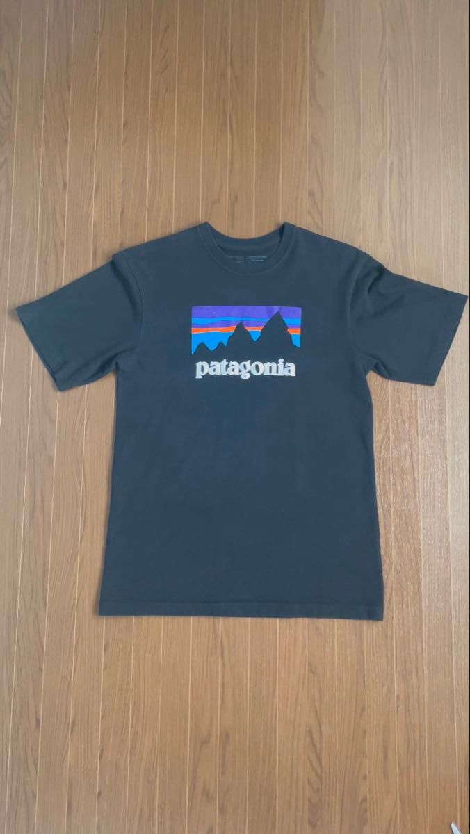 【送料無料】Patagonia パタゴニア ブラック メンズ Tシャツ 黒 古着 ロゴプリント XS クルーネック アウト