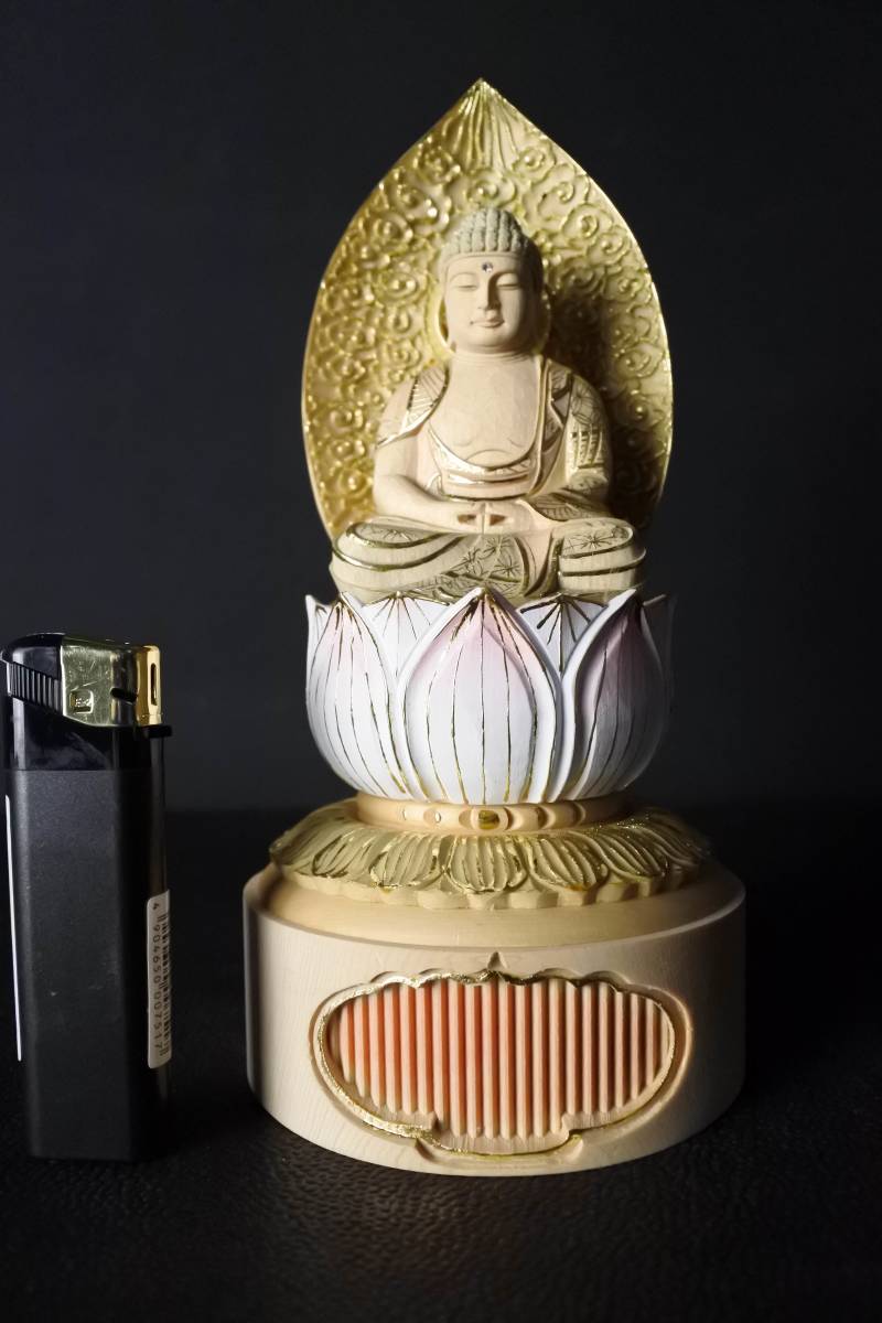 未使用保管品　総金箔　華蓮　彩色　座弥陀　木製　二寸　仏具　仏像（200514A1-3）4140　M_画像3