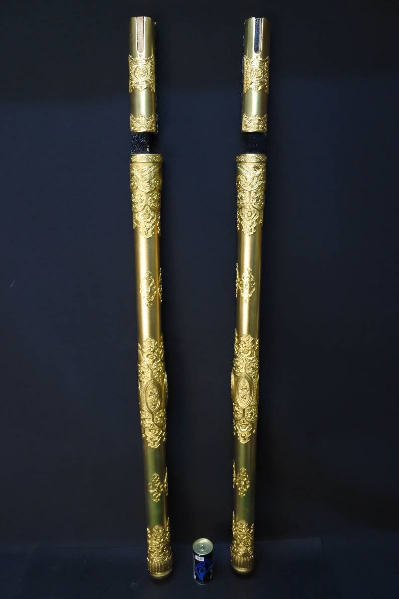 収集品　状態良好　高級仏壇の大柱　本金箔　金具付　高さ128.5㎝（200518Z2）1594　M