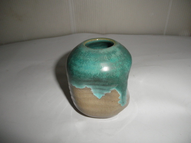 @@ 九州の焼きもの　香春焼　茶道具　一輪挿し　壁掛け一輪挿し　青緑釉　味のイッピンもの_画像4
