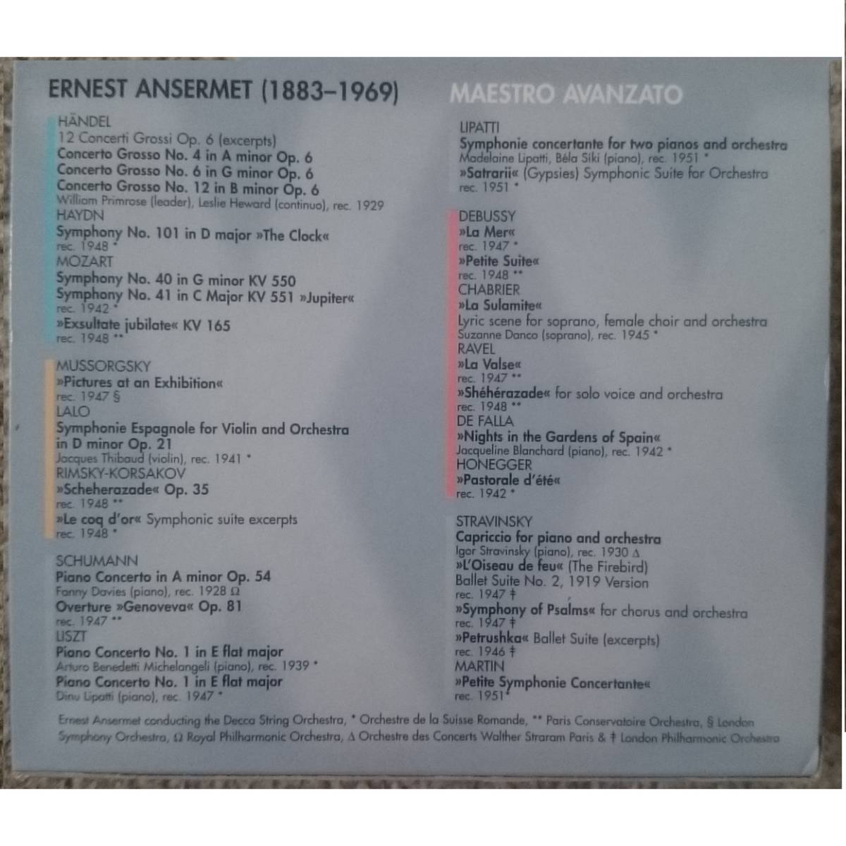 KF アンセルメ Ansermet Maestro Avanzato 10CD KF アンセルメ Ansermet Maestro Avanzato 10CD