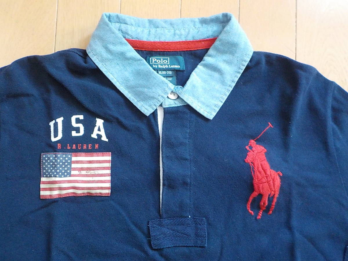  Polo Ralph Laurenポロ ラルフローレン 半袖 ビッグポロ　シャツ メンズ（紺）（XL１８－２０)　日本サイズ約Sサイズ（ 美品) _画像3