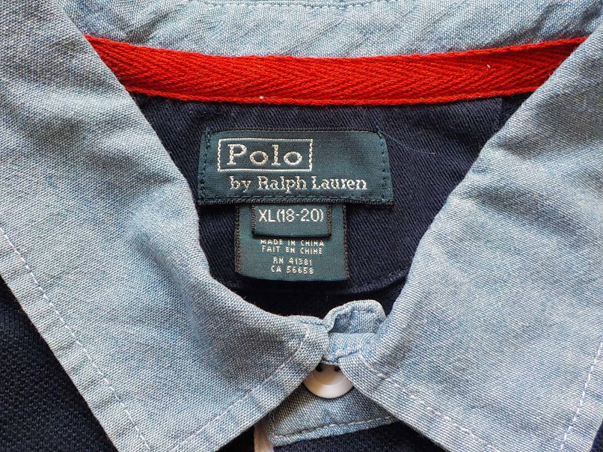  Polo Ralph Laurenポロ ラルフローレン 半袖 ビッグポロ　シャツ メンズ（紺）（XL１８－２０)　日本サイズ約Sサイズ（ 美品) _画像4