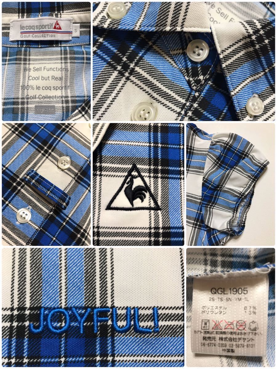 【美品】 le coq sportif GOLF ルコック ゴルフ レディース ボタンダウン パフスリーブ ポロシャツ サイズS 半袖 QGL1867 チェック柄_画像5