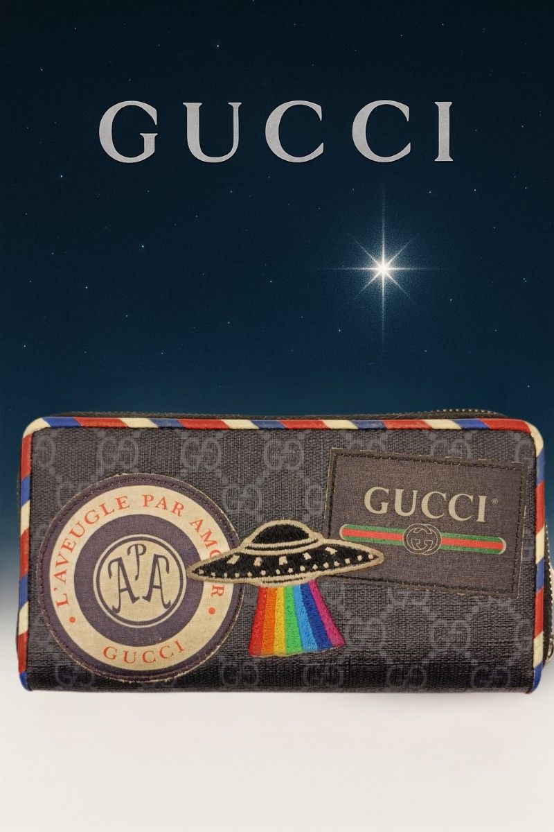 GUCCI グッチ GGスプリーム UFO パッチ 長財布 ラウンドファスナー 