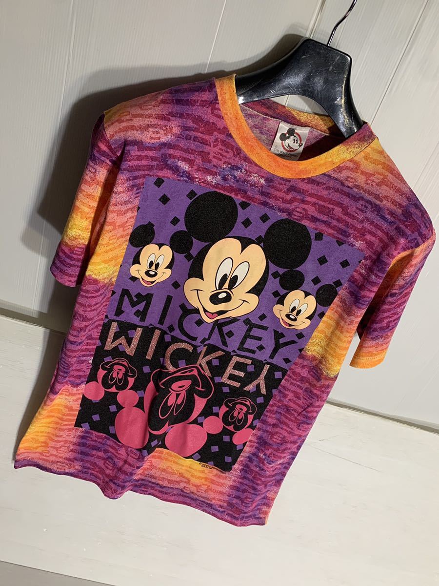 80's ヴィンテージ THE WALT DISNEY COMPANY ディズニー　USA製 総柄　ミッキーマウス　ビッグフェイス　半袖Tシャツ　M_画像9