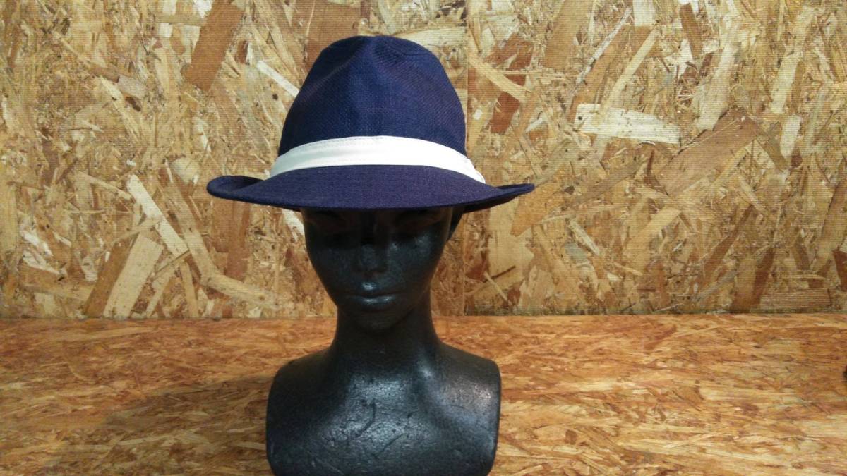 春夏 ＨＳＨ 中折れ帽子 ポリエステル５０％ 麻５０％ 紺色