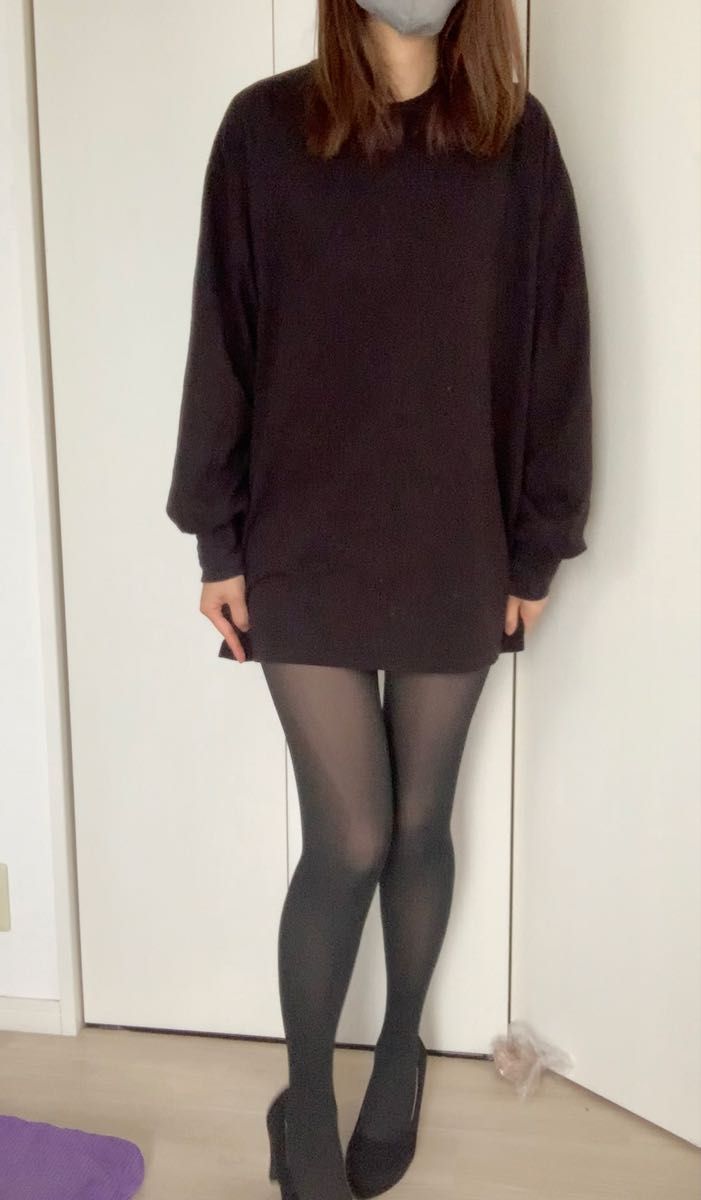 黒 オーバーサイズ ロンT ワンピ