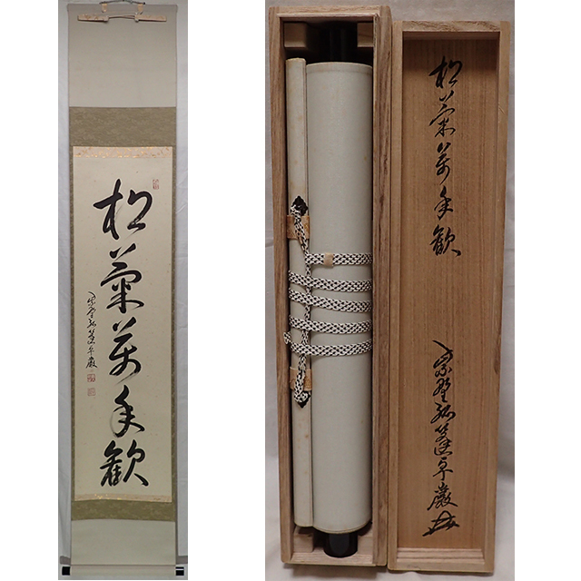 01015 前大徳寺 小堀卓巌 作 「松菊萬年歓」掛軸（共箱）茶道具（茶掛/紫野/小堀卓厳)_画像1