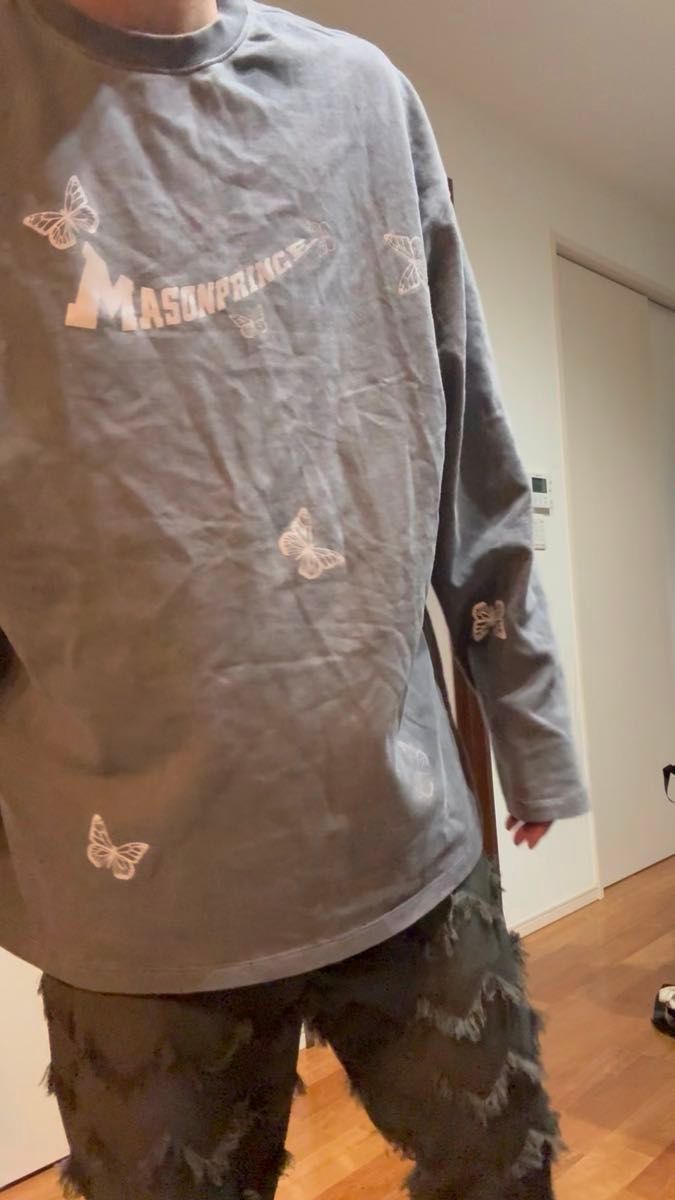 M.P studiosMASONPRINCE 蝶刺繍 グレー長袖カットソー サイズ3 ロンT Tシャツ L 長袖 長袖Tシャツ