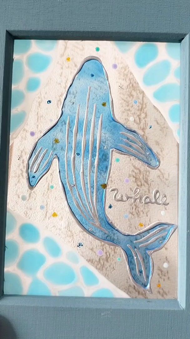 ステンドグラス風 シンプルなクジラ 海 夏雑貨 グラスデコ グラスアート ガラス絵 イラスト プレゼント ハンドメイド