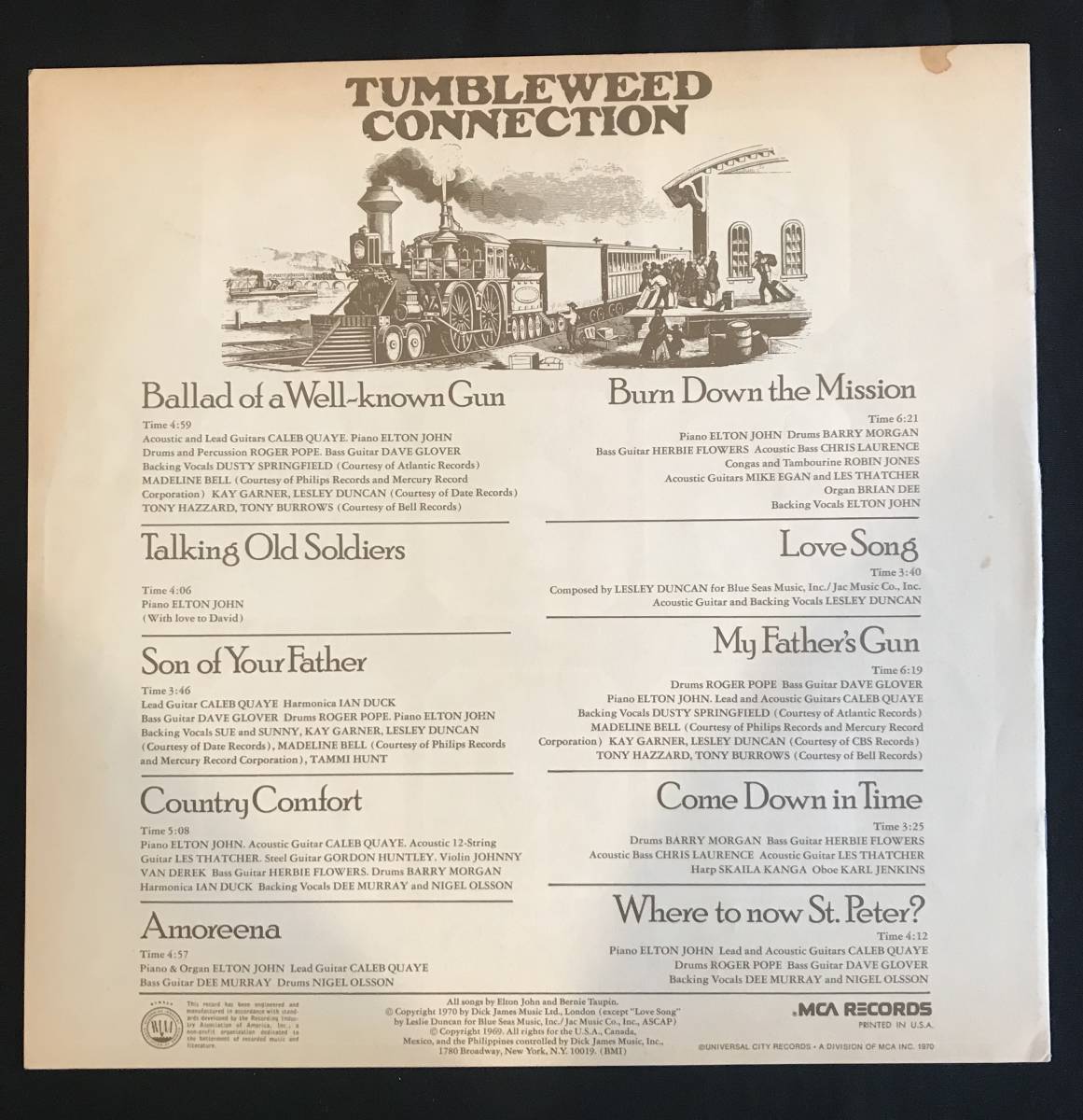 Elton John / エルトン・ジョン / Tumbleweed Connection / MCA Records MCA-2014 / 1973 / [カナダ 盤] / レア物_画像4