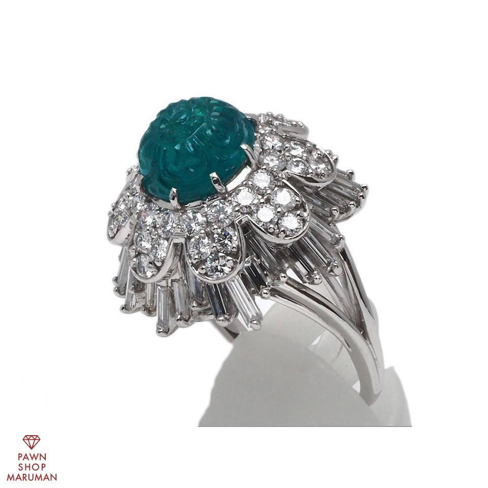 . light Hara emerald diamond ring antique #18 Pt 18 number platinum [ circle ten thousand quality store ]