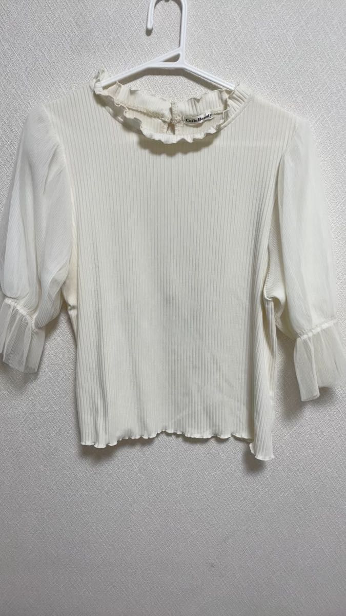 カットソー白 カットソー未使用 トップス白 白トップス 白カットソー トップス上品 婚活 清楚 シフォンブラウス 長袖ブラウス白