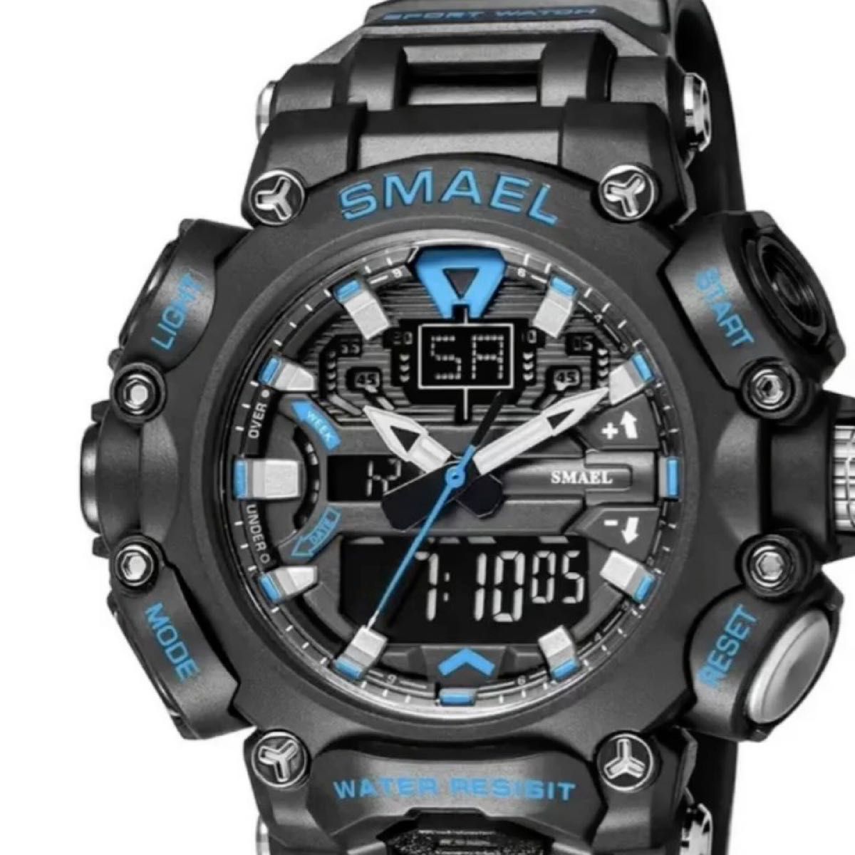【新品】 SMAEL メンズ デジタル アナログ 腕時計 ラバーストラップ ブラック ブルー 箱無し