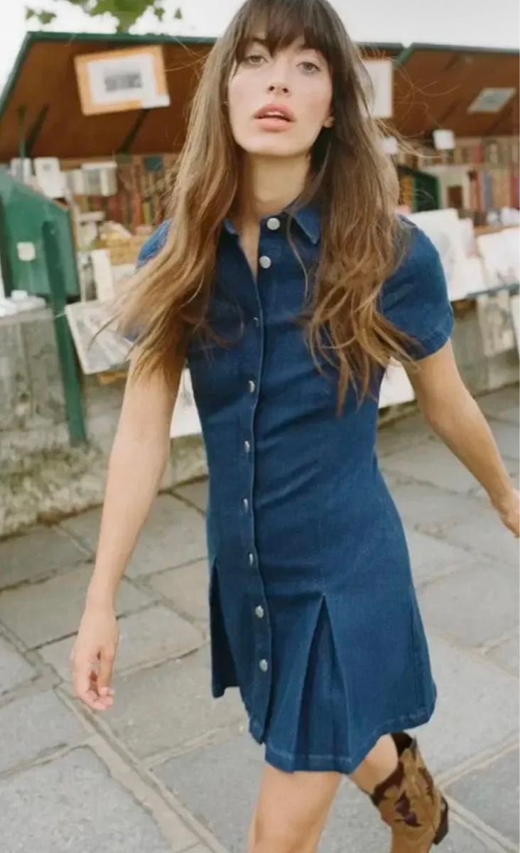 ☆ドイツ発*ZARA*新作*シャツカラーデニムワンピ/BLACK☆ ZARA即完売品 プリーツミニデニムワンピース|Yahoo!フリマ(旧