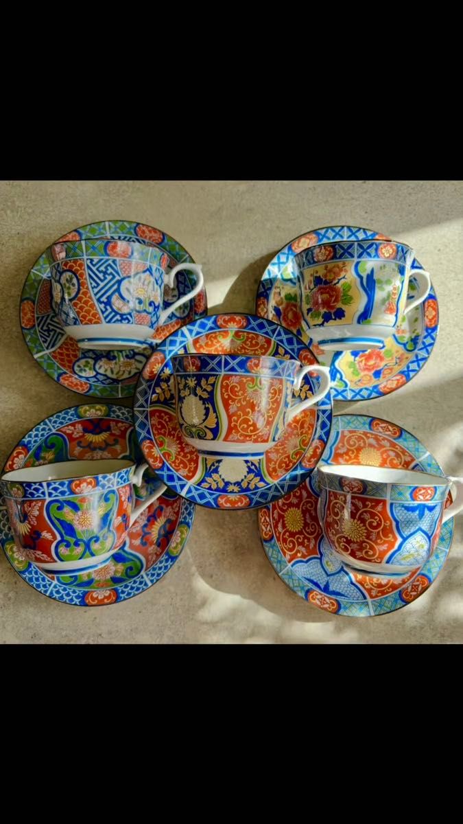 献上古伊万里 コーヒー碗皿 五客セット コーヒーカップ 色絵 金彩 カップ ソーサー 和食器 皿 プレート 古伊万里 清秀 高級