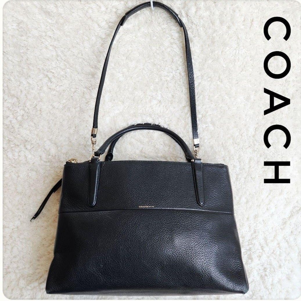 COACH コーチ ザボロー 本革 レザー トートバッグ ショルダーバッグ 黒 ブラック 2WAYバッグ