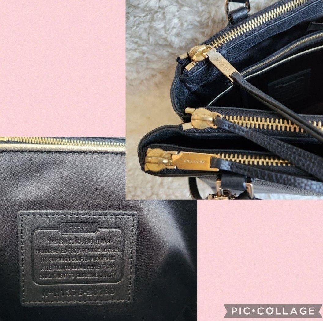 COACH コーチ ザボロー 本革 レザー トートバッグ ショルダーバッグ 黒 ブラック 2WAYバッグ