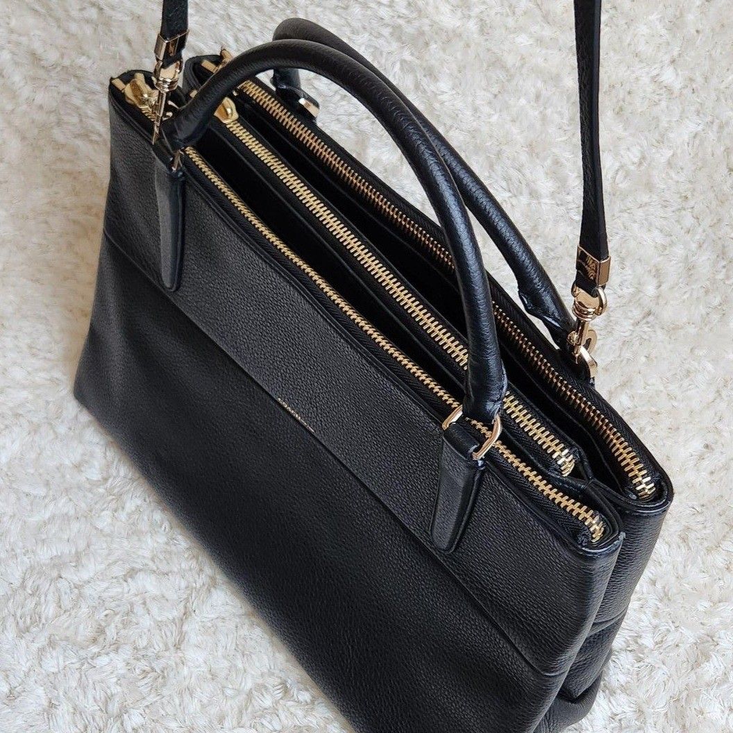 COACH コーチ ザボロー 本革 レザー トートバッグ ショルダーバッグ 黒 ブラック 2WAYバッグ
