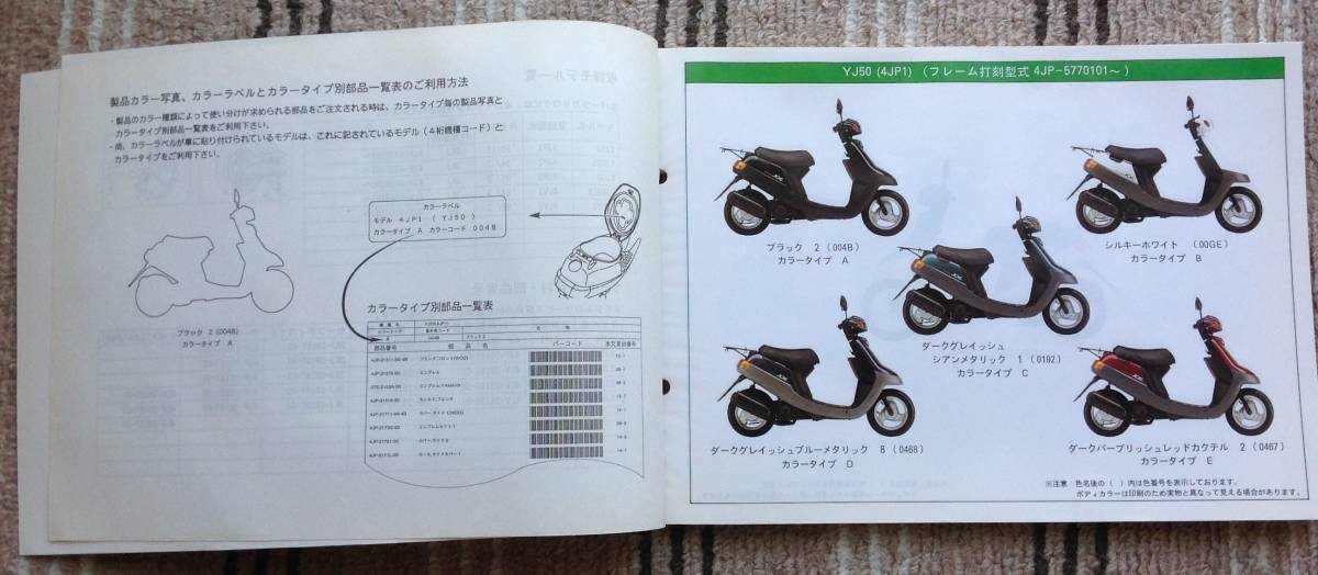 ヤマハ、ジョグ・パーツリスト YJ50.YJ50EX 1版 1995年3月発行_画像3