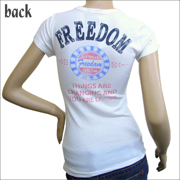 レディース 　FREEDOM　ロゴ ヴィンテージ　カントリープリント Tシャツ ホワイト_画像2